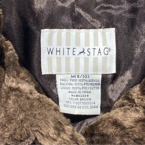 White Stag Faux Fur Coat Women M Brown Pocket Lined Luxury Classic Teddy Jacket - Picture 16 of 16